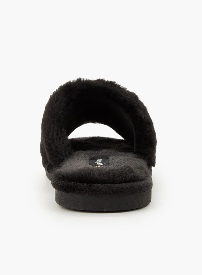 Le Confort Black Women Faux Fur Bedroom Slides for Women | Best Price UAE